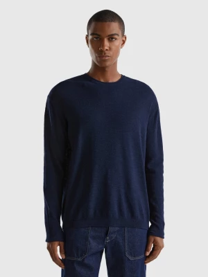 Benetton, Regular Fit Sweater In Linen Blend, size L, Dark Blue, Men United Colors of Benetton