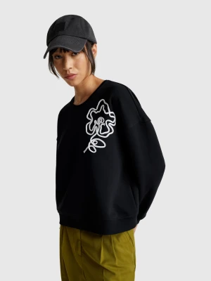 Benetton, Regular Fit Sweatshirt With Applique, Size: XS, Black, Women United Colors of Benetton