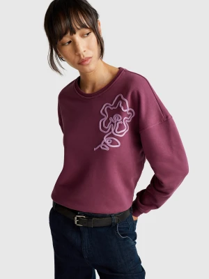 Benetton, Regular Fit Sweatshirt With Applique, Size: XS, Plum, Women United Colors of Benetton