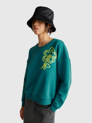 Benetton, Regular Fit Sweatshirt With Applique, Size: XS, Dark Green, Women United Colors of Benetton