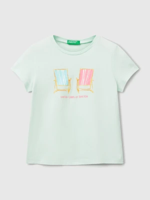 Benetton, Regular Fit T-shirt With Glitter, Size: 90, Aqua, Kids United Colors of Benetton