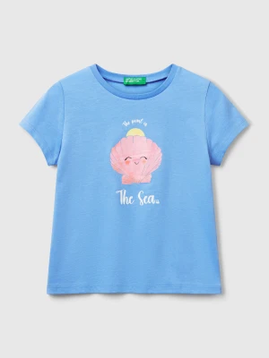 Benetton, Regular Fit T-shirt With Glitter, size 116, Sky Blue, Kids United Colors of Benetton