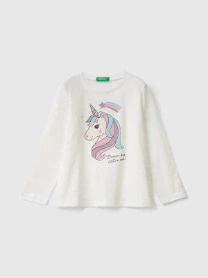 Benetton, Regular Fit T-shirt With Print, size 104, Creamy White, Kids United Colors of Benetton