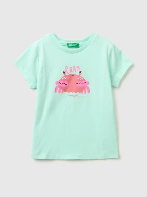 Benetton, Regular Fit T-shirt With Print, Aqua, Kids United Colors Of Benetton
