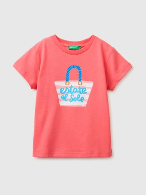 Benetton, Regular Fit T-shirt With Print, Size: 110, Orange Coral, Kids United Colors of Benetton