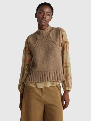 Benetton, Regular Fit Turtleneck Vest, Size: XS, Camel, Women United Colors of Benetton