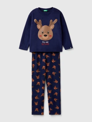 Benetton, Reindeer Fleece Pyjamas, size XXS, Dark Blue, Kids United Colors of Benetton