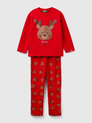 Benetton, Reindeer Fleece Pyjamas, size XXS, Red, Kids United Colors of Benetton