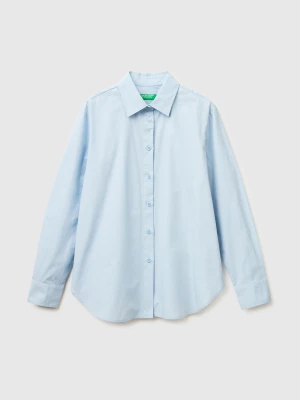 Benetton, Relaxed Fit Cotton Shirt, Size: XS, Light Blue, Women United Colors of Benetton