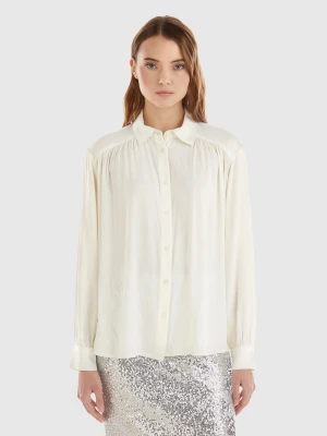 Benetton, Relaxed Fit Flowy Shirt, size XXS, Creamy White, Women United Colors of Benetton