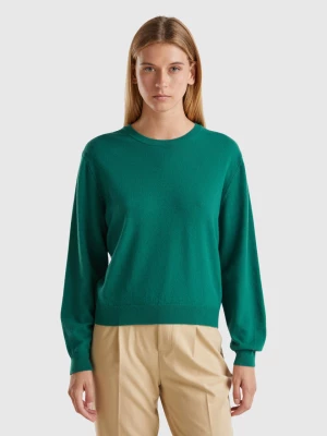 Benetton, Relaxed Fit Pure Merino Wool Sweater, size L, Dark Green, Women United Colors of Benetton