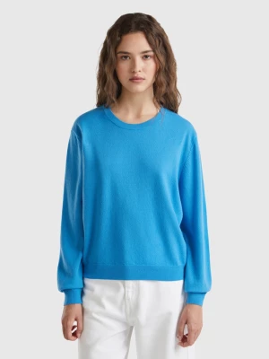 Benetton, Relaxed Fit Pure Merino Wool Sweater, size L, Light Blue, Women United Colors of Benetton