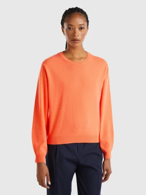 Benetton, Relaxed Fit Pure Merino Wool Sweater, size L, Orange, Women United Colors of Benetton