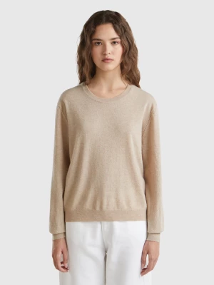 Benetton, Relaxed Fit Pure Merino Wool Sweater, size M, Beige, Women United Colors of Benetton