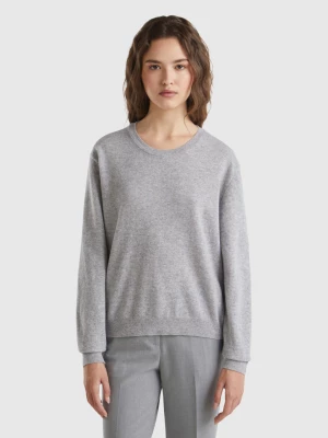 Benetton, Relaxed Fit Pure Merino Wool Sweater, size M, Light Gray, Women United Colors of Benetton