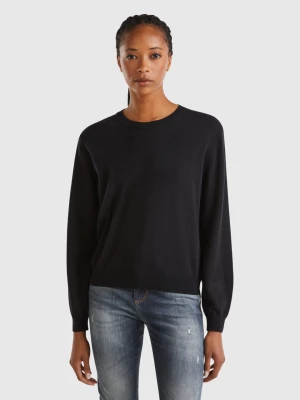 Benetton, Relaxed Fit Pure Merino Wool Sweater, size S, Black, Women United Colors of Benetton