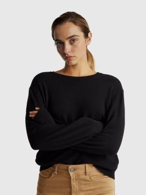 Benetton, Relaxed Fit Pure Merino Wool Sweater, Size: S, Black, Women United Colors of Benetton