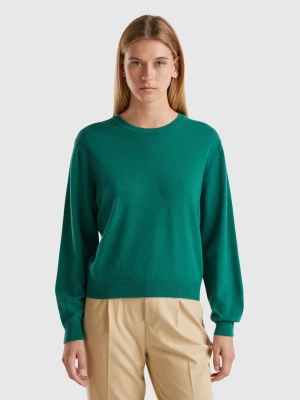 Benetton, Relaxed Fit Pure Merino Wool Sweater, size XL, Dark Green, Women United Colors of Benetton