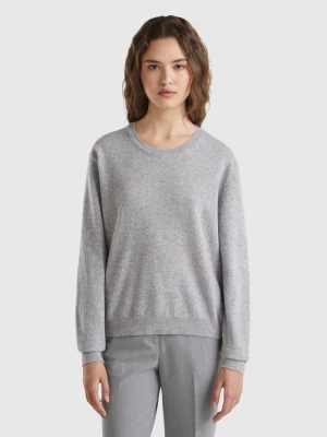 Benetton, Relaxed Fit Pure Merino Wool Sweater, size XL, Light Gray, Women United Colors of Benetton