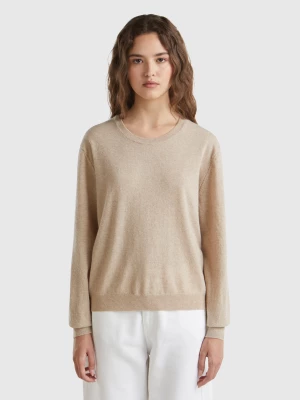 Benetton, Relaxed Fit Pure Merino Wool Sweater, size XS, Beige, Women United Colors of Benetton