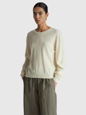 Benetton, Relaxed Fit Pure Merino Wool Sweater, Size: XS, Creamy White, Women United Colors of Benetton