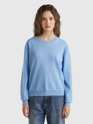 Benetton, Relaxed Fit Pure Merino Wool Sweater, Size: XXS, Light Blue, Women United Colors of Benetton