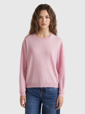 Benetton, Relaxed Fit Pure Merino Wool Sweater, Size: XS, Pink, Women United Colors of Benetton