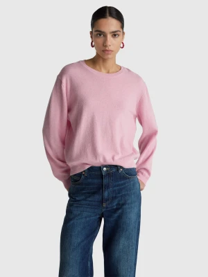 Benetton, Relaxed Fit Pure Merino Wool Sweater, Size: S, Pink, Women United Colors of Benetton