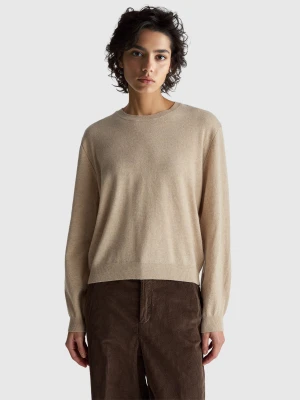 Benetton, Relaxed Fit Pure Merino Wool Sweater, Size: XXS, Beige, Women United Colors of Benetton