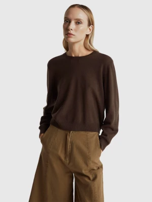 Benetton, Relaxed Fit Pure Merino Wool Sweater, Size: XXS, Brown, Women United Colors of Benetton