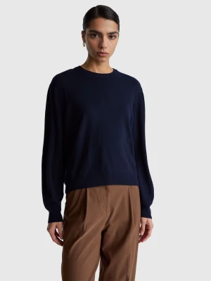 Benetton, Relaxed Fit Pure Merino Wool Sweater, Size: XXS, Dark Blue, Women United Colors of Benetton