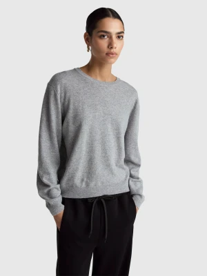 Benetton, Relaxed Fit Pure Merino Wool Sweater, Size: XXS, Light Gray, Women United Colors of Benetton