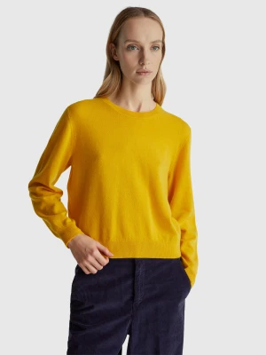 Benetton, Relaxed Fit Pure Merino Wool Sweater, Size: XXS, Mustard, Women United Colors of Benetton