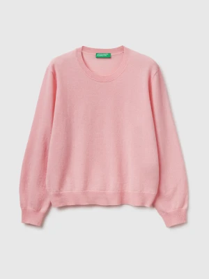 Benetton, Relaxed Fit Pure Merino Wool Sweater, Size: XXS, Soft Pink, Women United Colors of Benetton