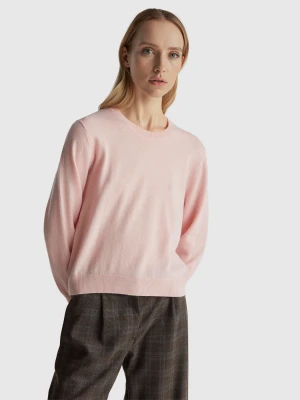 Benetton, Relaxed Fit Pure Merino Wool Sweater, Size: XXS, Soft Pink, Women United Colors of Benetton