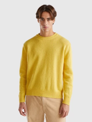 Benetton, Relaxed Fit Pure Shetland Wool Sweater, size XS, Mustard, Men United Colors of Benetton