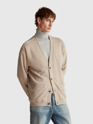 Benetton, Relaxed Fit Sweat Cardigan, Size: XS, Beige, Men United Colors of Benetton