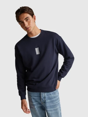 Benetton, Relaxed Fit Sweatshirt With Print, Size: XS, Dark Blue, Men United Colors of Benetton