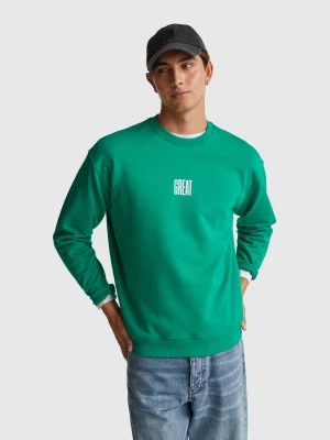 Benetton, Relaxed Fit Sweatshirt With Print, Size: XS, Green, Men United Colors of Benetton