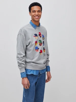 Benetton, Relaxed Fit Sweatshirt With Print, Size: XS, Light Gray, Men United Colors of Benetton