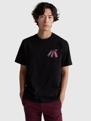 Benetton, Relaxed Fit T-shirt With Front And Back Print, Size: XS, Black, Men United Colors of Benetton