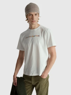 Benetton, Relaxed Fit T-shirt With Front And Back Print, Size: XS, Creamy White, Men United Colors of Benetton