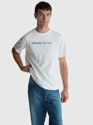 Benetton, Relaxed Fit T-shirt With Front And Back Print, Size: XS, White, Men United Colors of Benetton