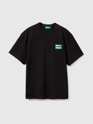 Benetton, Relaxed Fit T-shirt With Print, Size: XL, Black, Men United Colors of Benetton
