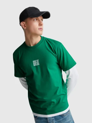 Benetton, Relaxed Fit T-shirt With Print, Size: XL, Green, Men United Colors of Benetton