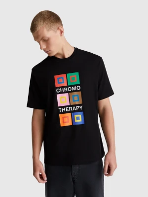 Benetton, Relaxed Fit T-shirt With Print, Size: XS, Black, Men United Colors of Benetton