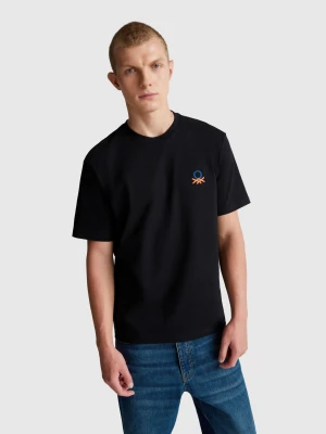 Benetton, Relaxed Fit T-shirt With Print, Size: XL, Black, Men United Colors of Benetton