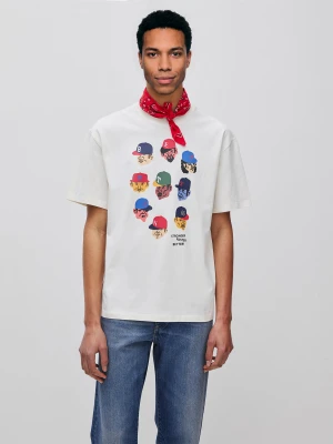 Benetton, Relaxed Fit T-shirt With Print, Size: XS, Creamy White, Men United Colors of Benetton