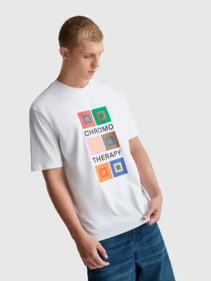 Benetton, Relaxed Fit T-shirt With Print, Size: XS, White, Men United Colors of Benetton