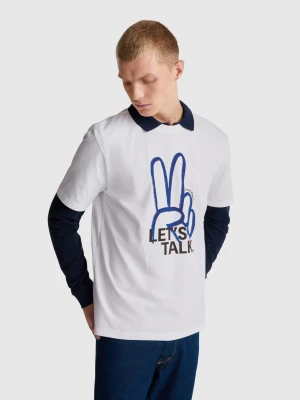 Benetton, Relaxed Fit T-shirt With Print, Size: XS, White, Men United Colors of Benetton